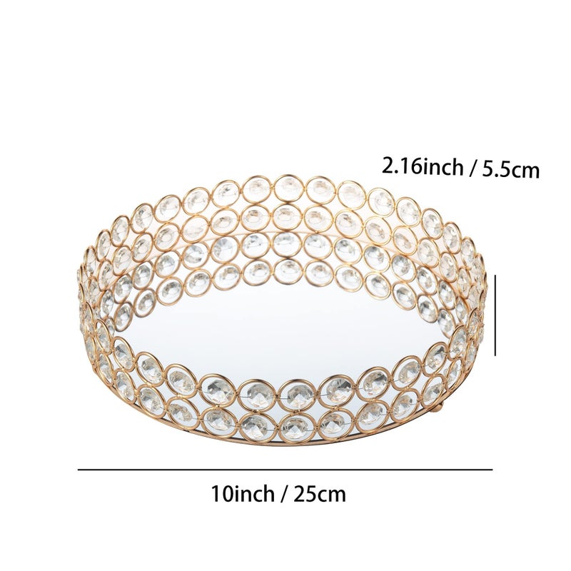 Feyarl Crystal Perfume Tray Makeup Cosmetic Vanity Organizer Jewelry Trinket Display Storage Mirrored Decorative Tray Skin Care Tray for Dresser Home Deco Birthday Gift(Round 10" inch) (Gold) - Image 3